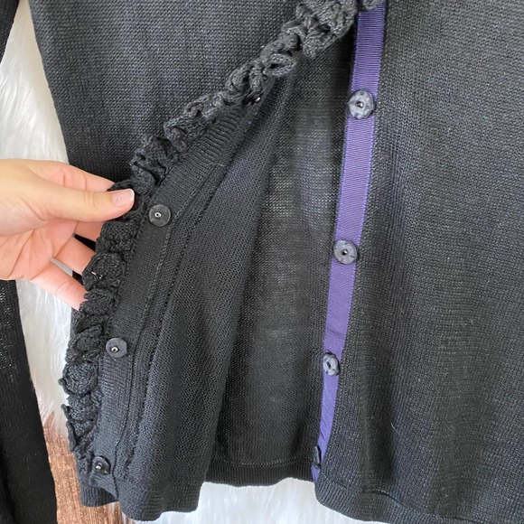Elie Tahari | Black Linen Cardigan Ruffle Front - Picture 4 of 7